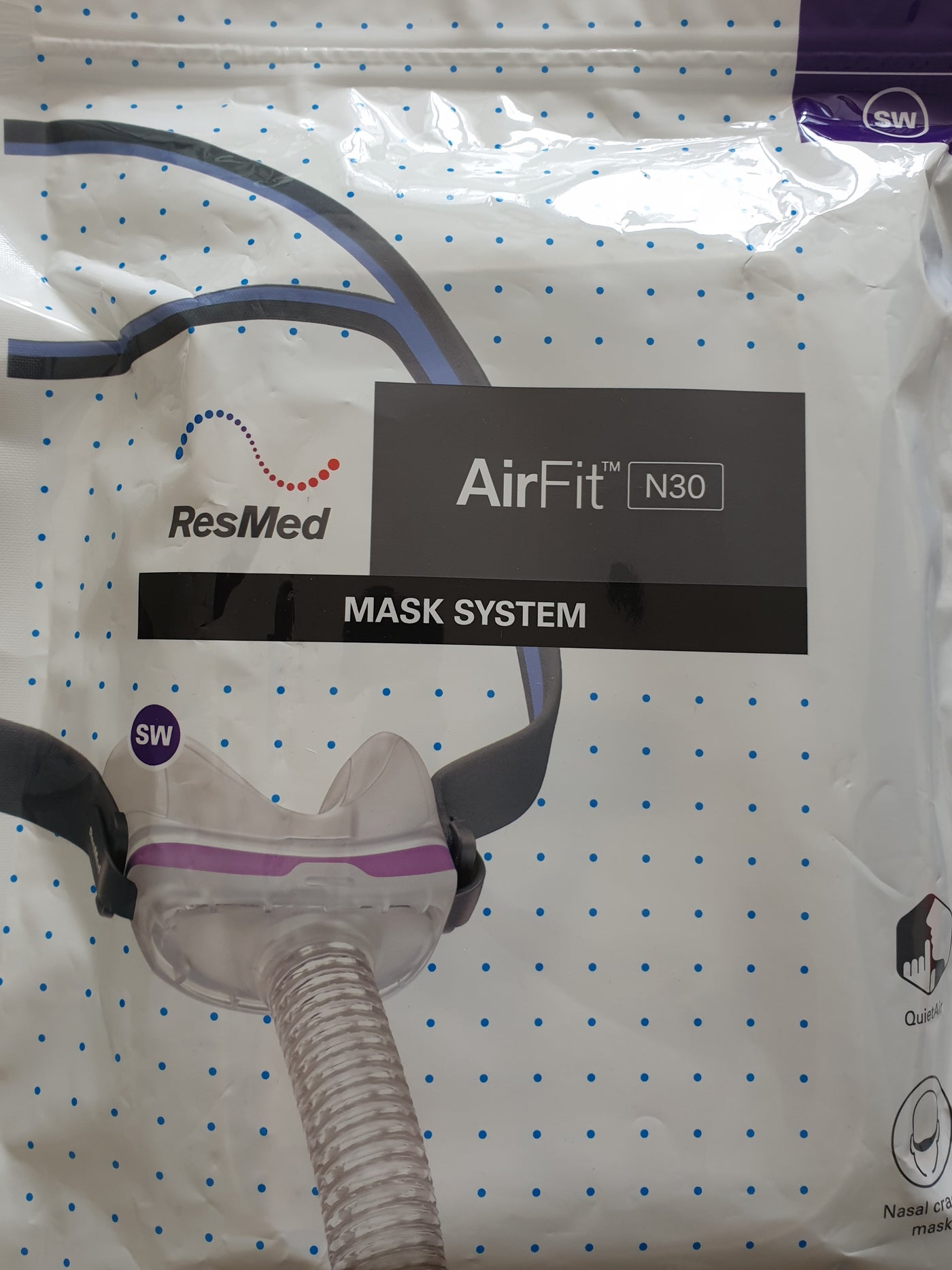 ResMed AirFit N30 Nasal CPAP mask w adjustable headgear in sizes S / SW / M / FitPack