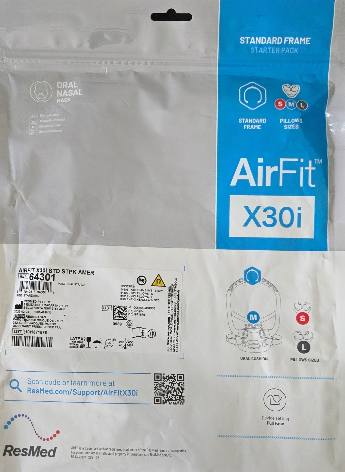 ResMed AirFit X30i Oral Nasal mask Starter Packs size Small, Std and Large CPAP