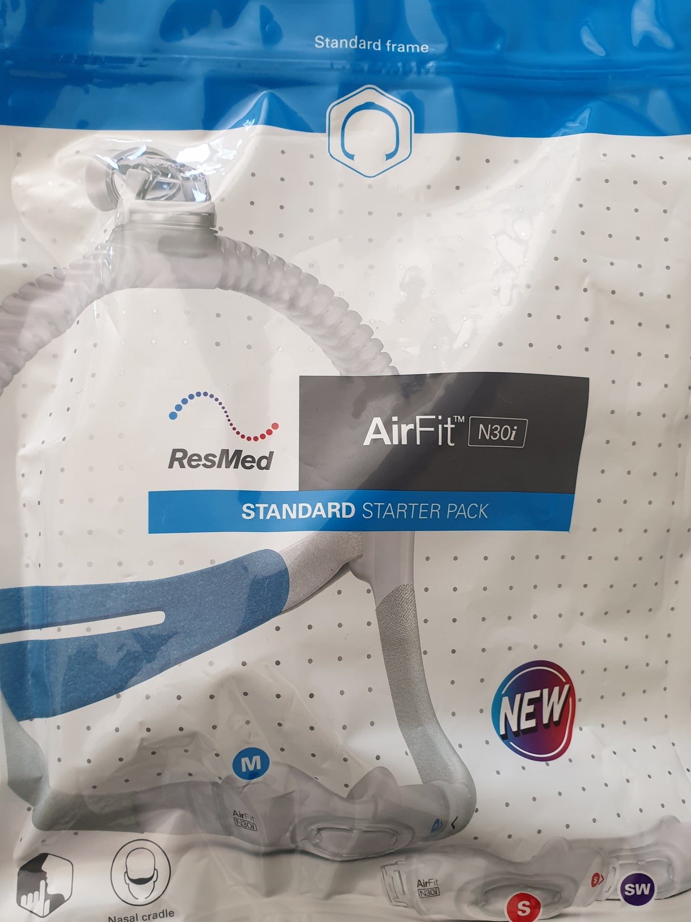 New ResMed AirFit N30i nasal mask Quiet Air vent starter pack in size Small / Std CPAP